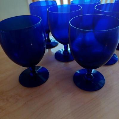 7 Mid-Century Modern cobalt blue Wine glasses
