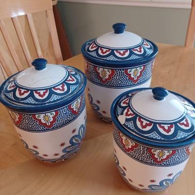 Canister Set 3 Piece Pottery in Mosaic Design

