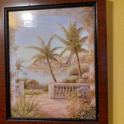 Vivian Flasch Tropical Beach Sand Palm Trees Terrace Print Summer Home Framed
