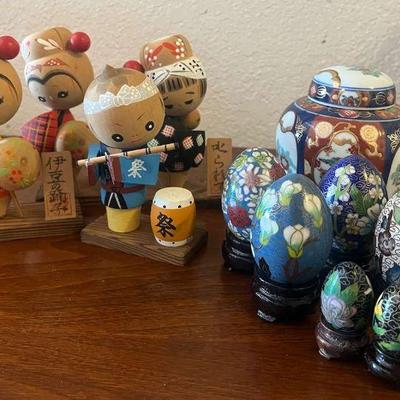 AAT035- Kokeshi Dolls, Golden Imari Vase, CloisonnÃ© Easter Eggs