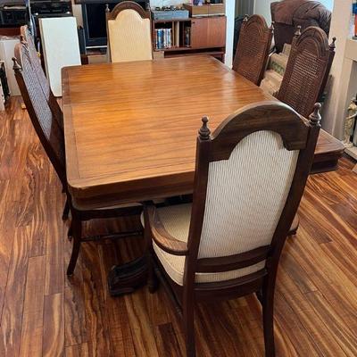 AAT043 Wooden Dining Table With Six Matching Chairs 