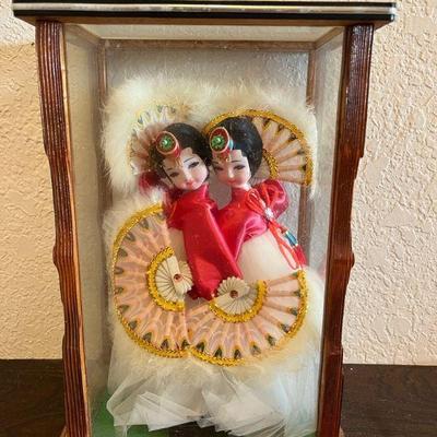 AAT022- Vintage Asian Doll In Glass Case