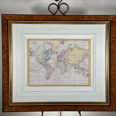 MERCATOR CHART OF THE WORLD | Thos. Bowen original copper engraving in burlwood frame. 13.5 x 18 in. sight. - w. 31 x h. 26.5 in 