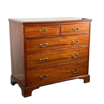 GEORGE III MAHOGANY CHEST OF DRAWERS | 18th century, fitted with two short over three graduated long drawers with brass handles on...