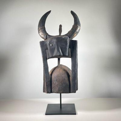 AFRICAN OX & BIRD HEADDRESS | l. 12 x w. 12 x h. 31 in (overall with display stand) 