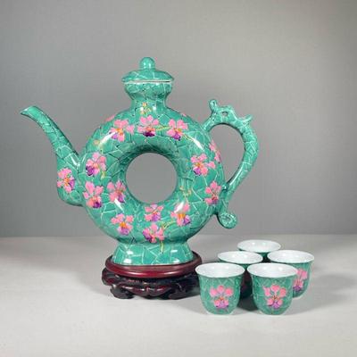 (6PC) MING VILLAGE JAPANESE TEA SET | Including a teapot and five cups. - l. 12 x h. 10 in (teapot) 