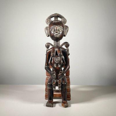AFRICAN CARVED WOOD MATERNITY FIGURE | l. 6 x w. 7 x h. 18.5 in 