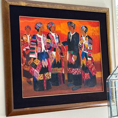 AFRICAN PAINTING | Showing men and women dressed in traditional African garb, signed and dated upper right NOTE: Update listing with...