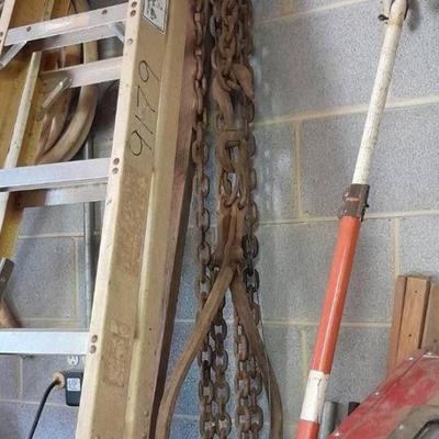 Ladder, chain, ice block tongs