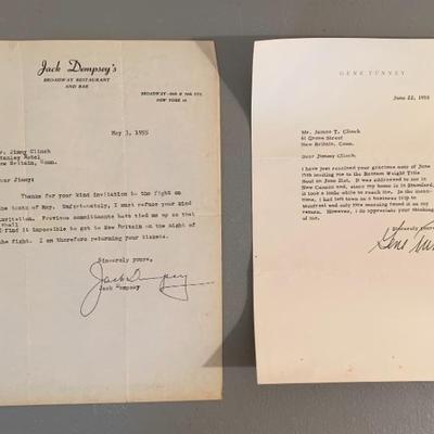 Letters signed by Jack Dempsey and Gene Tunney