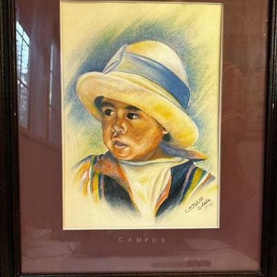 Beautiful Pastel framed piece by Campos. Bolivia