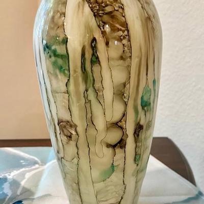 Modern Abstract Hand Blown Reverse Painted Vase