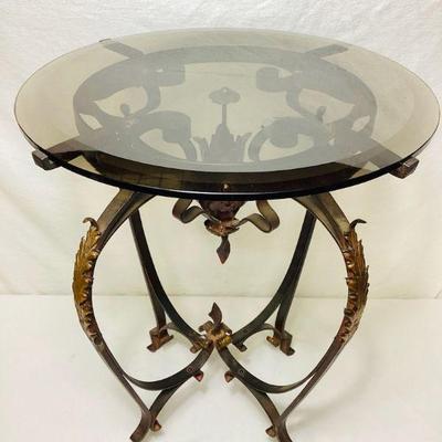 JIFI104 Italian Wrought Iron Side Table	Smoked glass top with beveled edge. Very heavy table for its size. Great craftsmanship & lovely...
