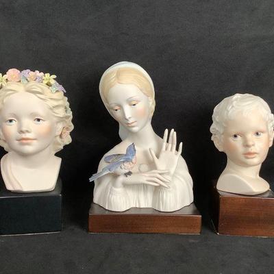GRLE217 Vintage Cybis Porcelain Busts	Cybis Madonna with bird color bust, 2 Cybis children busts. The bases on the busts do have some...