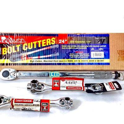 RIHI913 New Wrenches & Bolt Cutters	New in box 24' Pittsburgh bolt cutters, jaw capacity 1/4'.Â New Craftsman metric dog bone wrench, New...