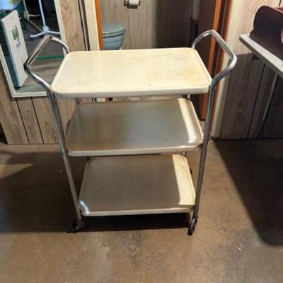 White Enamel over Steel Rolling Kitchen Cart