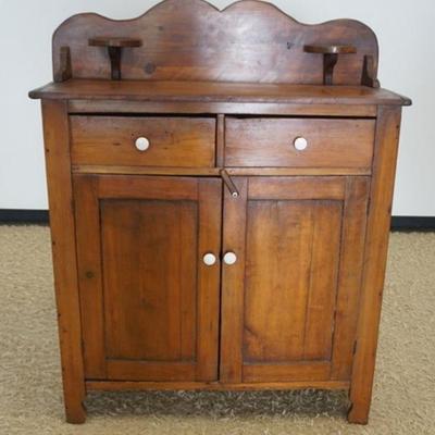 1277	COUNTRY PINE JAM CUPBOARD, 2 DOORS, 2 DRAWERS W/BACK SPLASH & CANDLE HOLDERS, APPROXIMTELY 43 IN X 17 IN X 55 IN HIGH
