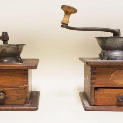 1043	LOT OF 2 ANTIQUE COFFEE GRINDERS/MILLS, APPROXIMATELY 11 IN HIGH
