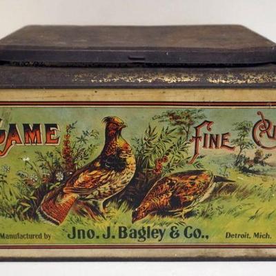 1111A	ANTIQUE TOBACCO TIN *GAME FINE CUT*, APPROXIMATELY 12 IN X 8 IN X 7 IN
