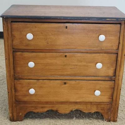 1284	3 DRAWER COUNTRY CHEST W/PORCELAIN KNOBS, APPROXIMATELY 30 IN X 16 IN X 29 IN HIGH
