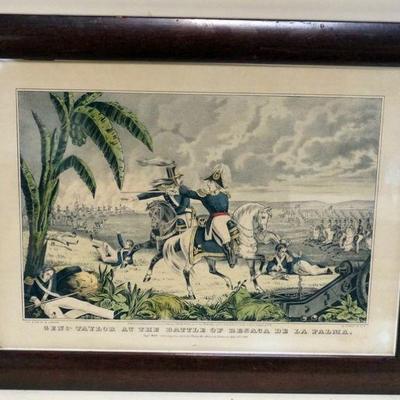 1184	FRAMED N CURRIER PRINT *GENERAL TAYLOR AT THE BATTLE OF RESACA DE LA PALMA* APPROXIMATELY 14 IN X 18 IN OVERALL
