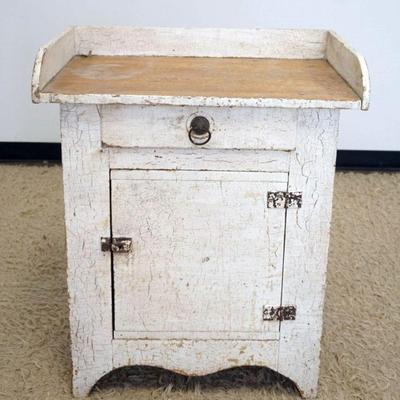1248	SMALL STAND W/ONE DRAWER & ONE DOOR IN PAINT DETRESSED FINISH, APPROMATEY 17 IN X 28 IN X 34 IN HIGH

