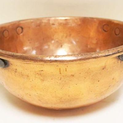 1056	LARGE COPPER DOUBLE HANDLED CANDY BOWL W/DOVETAILED BOTTOM, APPROXIMATELY 16 IN X 5 1/2 IN HIGH OVERALL
