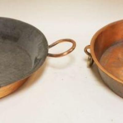 1054	2 COPPER SHALLOW PANS, APPROXIMATELY 13 1/2 IN X 2 IN HIGH
