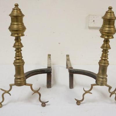 1126	ANTIQUE BRASS PAW FOOT ANDIRONS, APPROXIMATELY 17 1/2 IN HIGH
