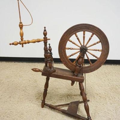 1235A	ANTIQUUE SPINNING WHEEL, APPROXIMATELY 49 IN H OVERALL, DIE STAMPED FL FETTER
