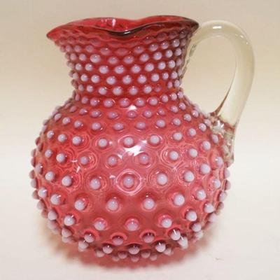 1016	VICTORIAN CRANBERRY HOBNAIL PITCHER, APPROXIMATELY 8 IN HIGH
