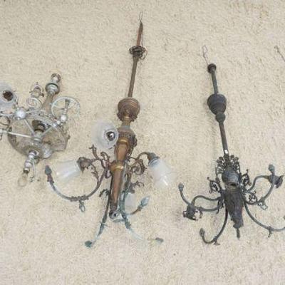 1038	GROUP OF ASSORTED ANTIQUE HANGING LAMP FIXTURES, TRANSITIONAL GAS/ELECTIC
