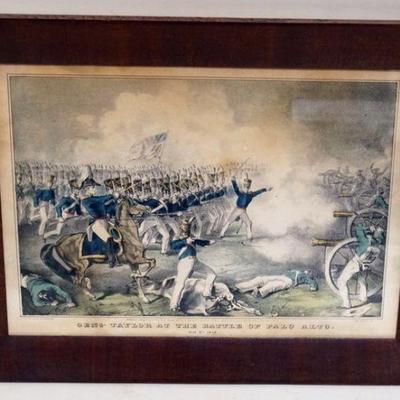 1183	FRAMED N CURRIER PRINT *GENERAL TAYLOR AT THE BATTLE OF PALO ALTO* APPROXIMATELY 12 1/2 IN X 16 1/2 IN OVERALL
