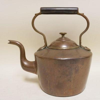 1168	ANTIQUE COPPER TEAPOT W/DOVETAILED BOTTOM, APPROXIMATELY 12 IN HIGH
