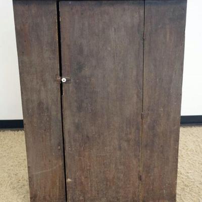 1254	PRIMITIVE COUNTRY ONE DOOR CUPBOARD IN GRAY W/MUSTARD YELLOW INTERIOR, APPROXIMATELY 16 IN X 35 IN X 48 IN HIGH
