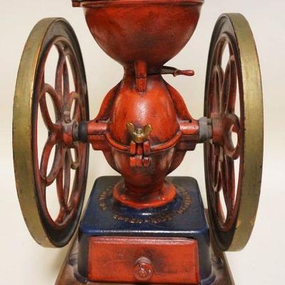 1049	ANTIQUE ENTERPRISE DOUBLE WHEEL COFFEE GRINDER, APPROXIMATELY 17 1/2 IN HIGH
