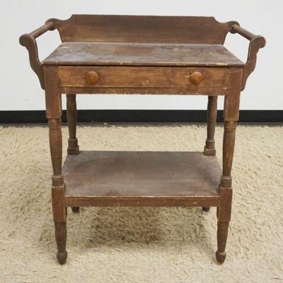 1286B	PRIMITIVE 1 DRAWER STAND WITH BACK SPLASH AND TOWEL BARS, APPROXIMATELY 29 IN X 14 IN X 33 IN
