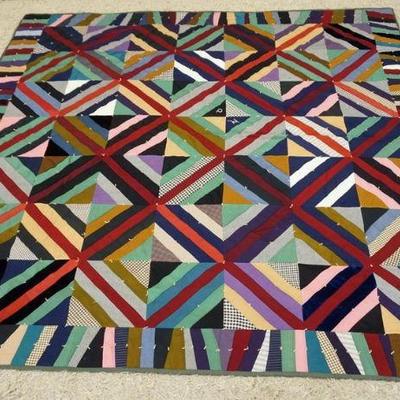 1114	ANTIQUE HAND SEWN QUILT, APPROXIMATELY 6 FT 4 IN X 6 FT 5 IN
