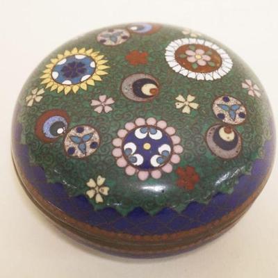 1022	ANTIQUE CLOISONNE ROUND COVERED JAR, APPROXIMATELY 1 3/4 IN HIGH
