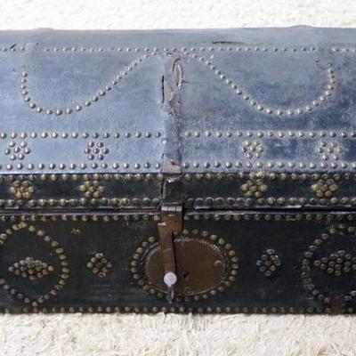 1236	ANTIQUE DOME TOP TRUNK LEATHER COVERED W/TACK DESIGNS, APPROXIMATELY 17 IN X 33 IN X 14 IN HIGH

