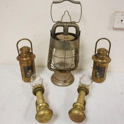 1230C	BARN LANTERN AND BRASS HANGING LANTERNS
