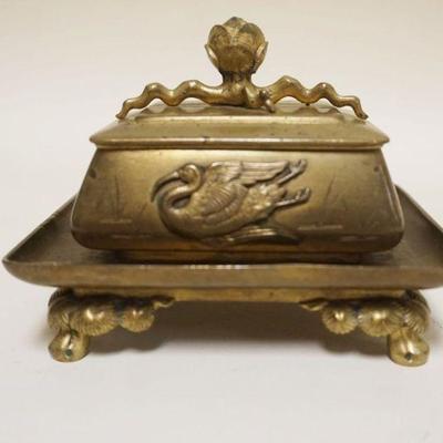 1025	VICTORIAN BRONZE HINGED MATCH BOX W/STRIKER, APPROXIMATELY 4 IN X 4 1/2 IN X 4 IN HIGH
