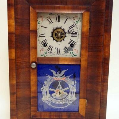 1222	E.N. WELCH 8 DAY OGEE SHELF CLOCK W/ALARM & REVERSED PAINTED GLASS DOOR, APPROXIMATELY 4 IN X 11 1/2 IN X 18 1/2 IN HIGH
