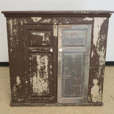 1273	ANTIQUE DOUBLE PANELED DOOR CUPBOARD W/2 INTERIOR SHELVES, APPROXIMATELY 20 IN X 53 IN X 52 IN HIGH
