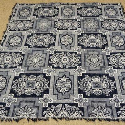 1117	ANTIQUE BLUE & WHITE COVERLET, APPROXIMATELY 5 FT 9 IN X 6 FT 3 IN
