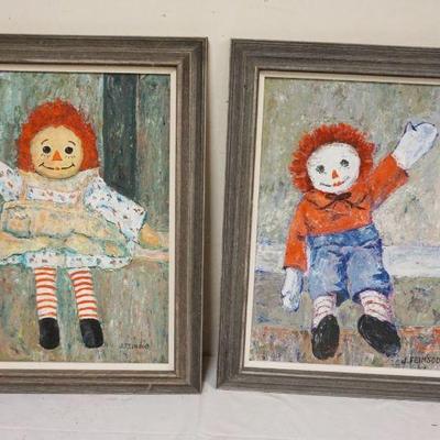 1332	J. FEINSOD OIL PAINTING ON BOARD, RAGGETY ANN AND ANDY, SIGNED, APPROXIMATELY 23 IN X 29 IN OVERALL
