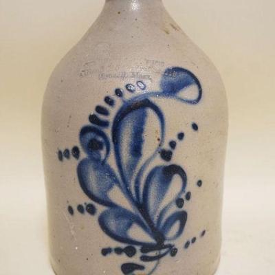 1069	BLUE DECORATED STONEWARE JUG, TOWELL MASS, APPROXIMATELY 11 3/4 IN HIGH
