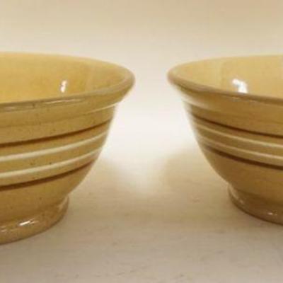 1156	2 YELLOWARE BOWLS W/BROWN & CREAM BANDS, APPROXIMATELY 9 1/4 IN X 4 IN
