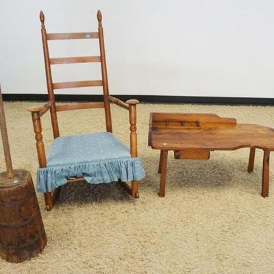 1322	3 PIECE LOT INCLUDING COBLERS BENCH, ROCKER & CHURN
