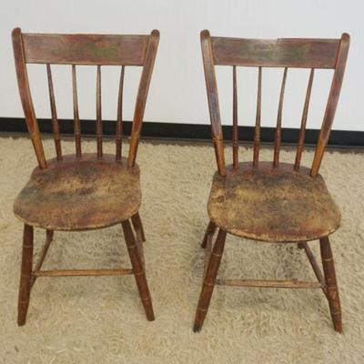1260	PAIR COUNTRY PAINT DECORATED PLANK BOTTOM CHAIRS
